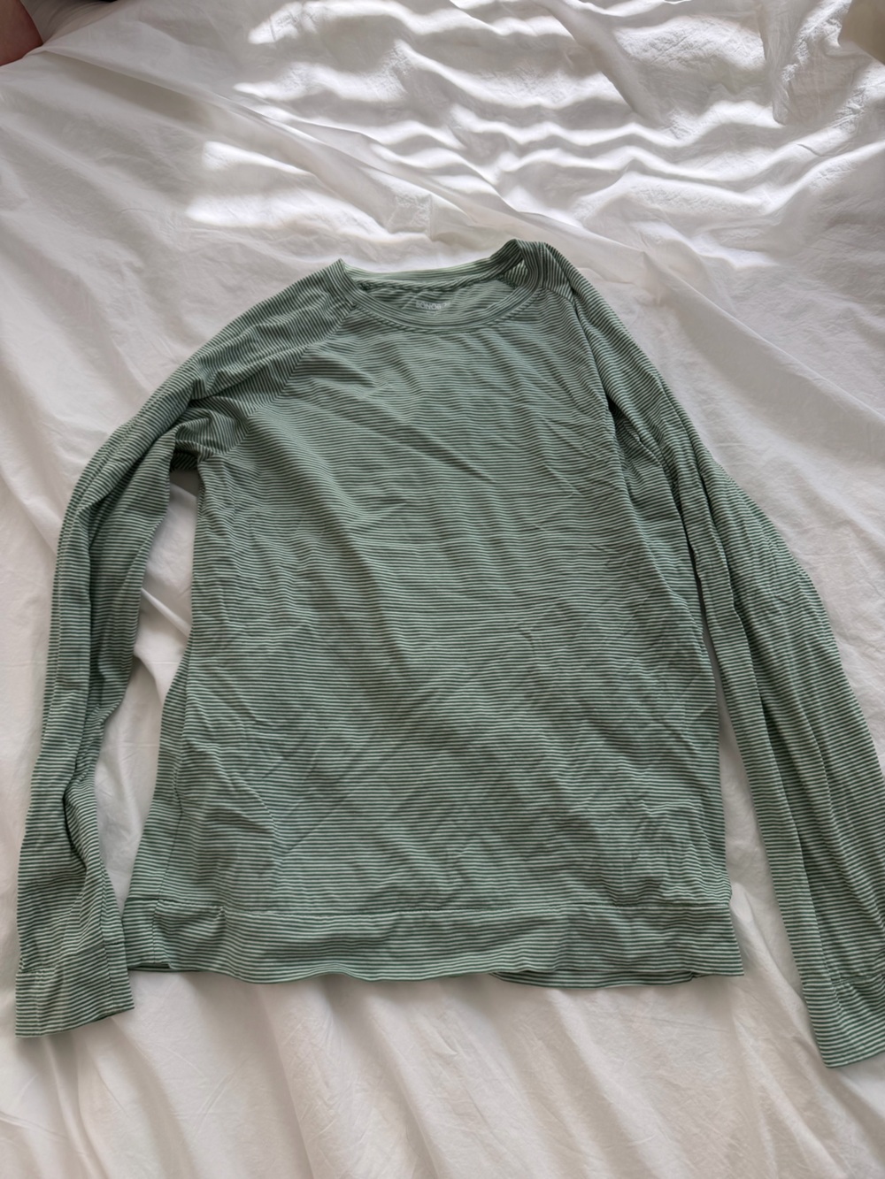 Bonobos Green White Stripe Long Sleeve Cotton Tee Slim Fit M